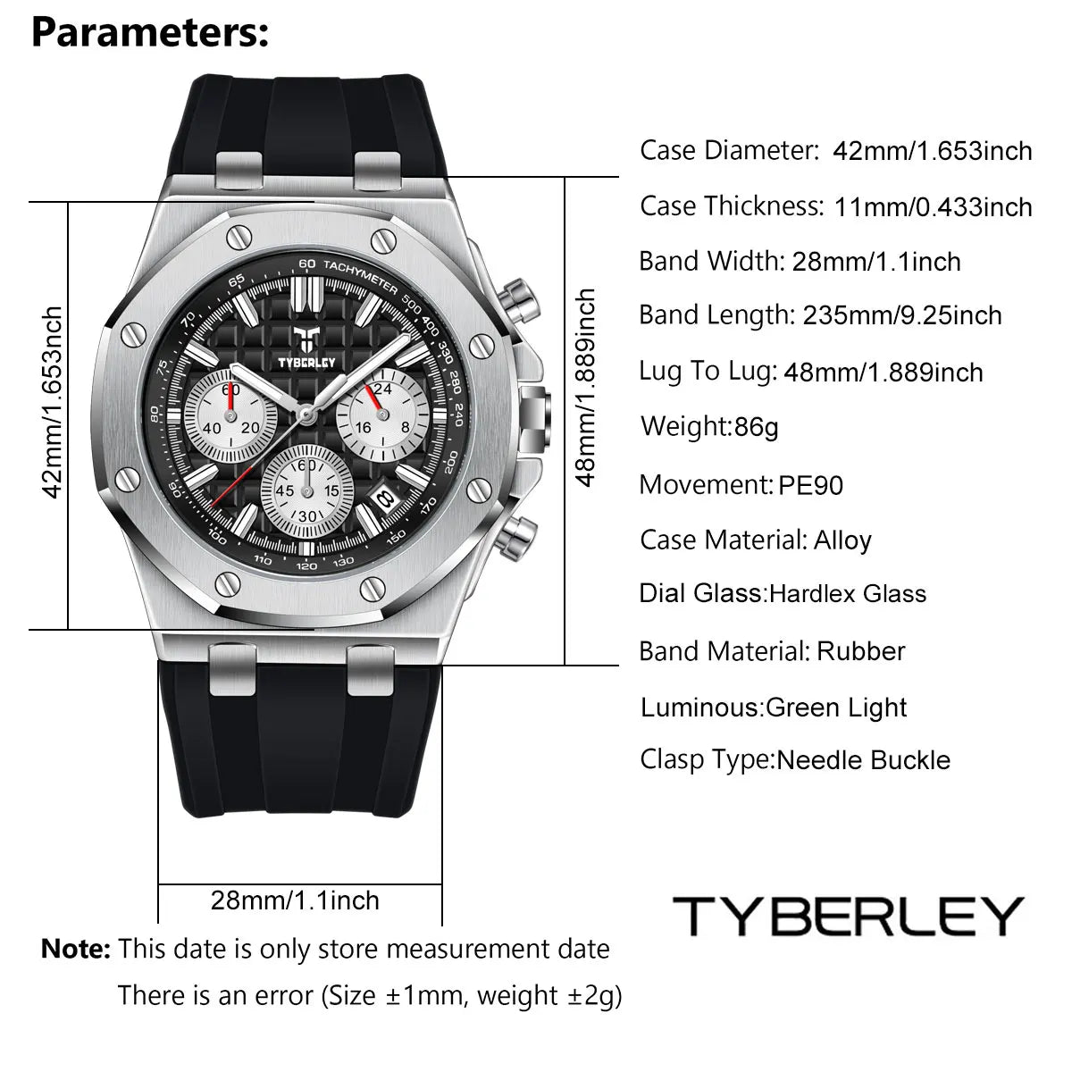 2025 New TYBERLEY Men's Watches Top Brand Luxury Quartz Watch Men Chronograph Wristwatches Sports Waterproof Luminous Grid Clock