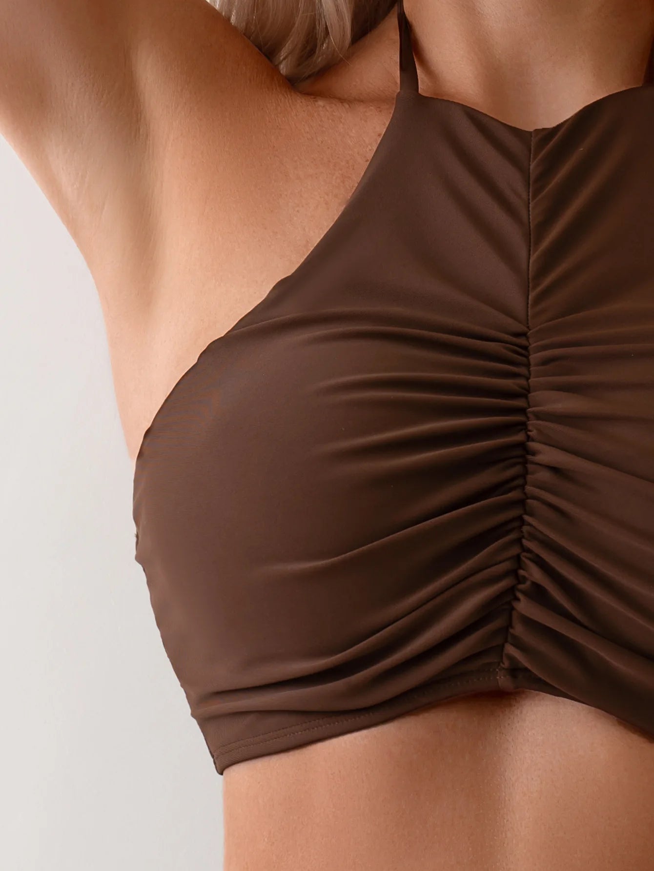 Sexy Halter Pleate Bikini Set 2026 Women Coffee Push Up Crop Top with High Waist Swimsuit Summer Holiday Bathing Suit Swimwear