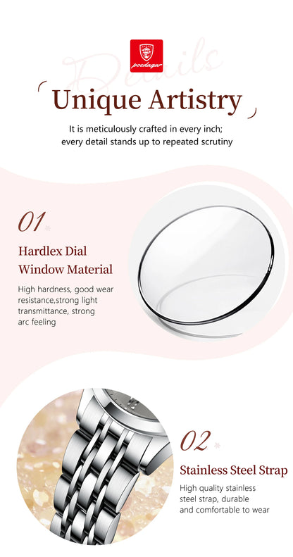 POEDAGAR Elegant Woman Watch Waterproof Luminous Date Week Ladies Wristwatch Stainless Steel Quartz Fashion Women's Watches Gift