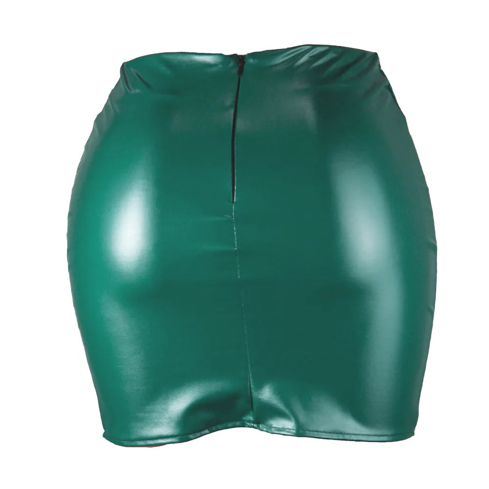 2025 Women Leather Night Clubwear Skirts Summer Pure Color PU-leather Zipper Sexy Hip Leather Mini Skirts