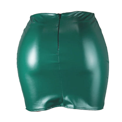 2025 Women Leather Night Clubwear Skirts Summer Pure Color PU-leather Zipper Sexy Hip Leather Mini Skirts
