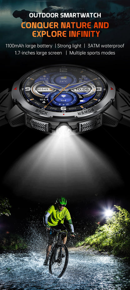 LIGE New 1100mAh Battery Smart Watches For Man Outdoor Sport LED Flashlight Compass Men’s Smartwatch Bluetooth Call Men Watches