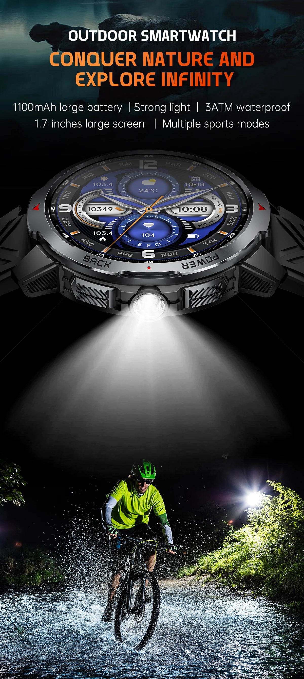 LIGE New 1100mAh Battery Smart Watches For Man Outdoor Sport LED Flashlight Compass Men’s Smartwatch Bluetooth Call Men Watches