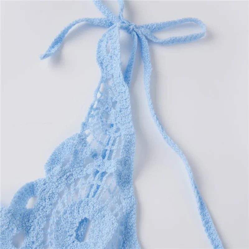 hirigin Sexy Women Crochet Swimsuit Coverups Slim U Neck Hollow Out Sleeveless Irregular Hem Mini Summer Beach Dress