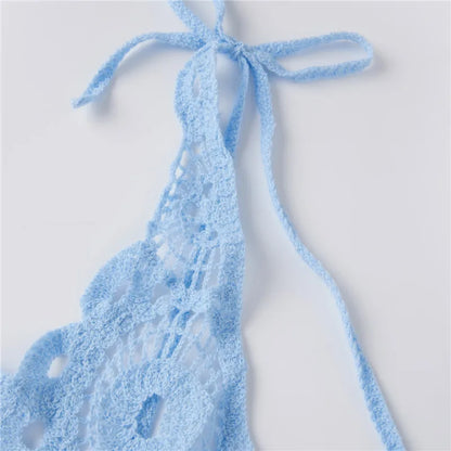 hirigin Sexy Women Crochet Swimsuit Coverups Slim U Neck Hollow Out Sleeveless Irregular Hem Mini Summer Beach Dress