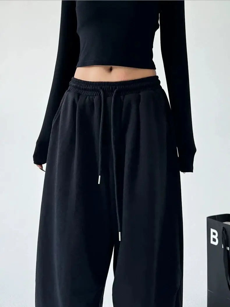 2025 New Harajuku Wide Leg Sweatpants Women Streetwear Baggy Oversize Gray Sports Pants Woman Drawstring Casual Joggers Trousers