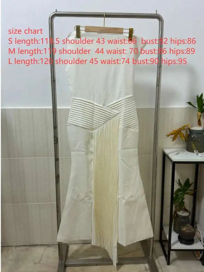 DEAT 2026 Spring Elegant Dress Skew Collar Pleated Design Sleeveless Patchwork High Waist Women's Evening Dresses New 35Z1402