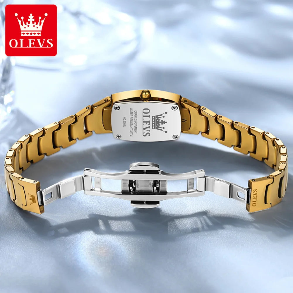 OLEVS 7006 Women's Watches Fashion Tonneau Dial Luxury Tungsten Steel Waterproof Wristwatch for Women Elegant Retro Ladies Watch