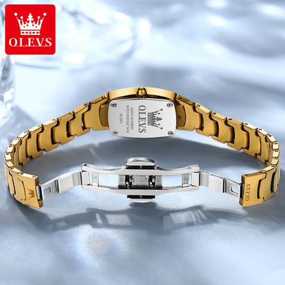 OLEVS 7006 Women's Watches Fashion Tonneau Dial Luxury Tungsten Steel Waterproof Wristwatch for Women Elegant Retro Ladies Watch