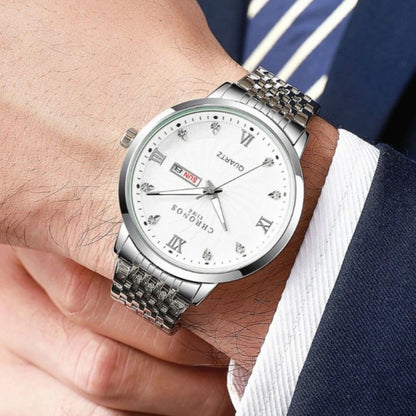 CHRONOS Mens Watch Waterproof Stainless Steel Business Men Wrist Watches with Calendar Auto Date Quartz Classic Office Timepiece