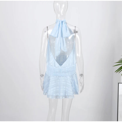 Sexy Halter Ruffles Mini Dress Women Lace Up Sleeveless Backless Beach Party Dresses 2026 Summer Fashion Vacation Lady Robe