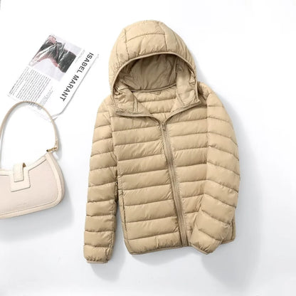 Plus Size Thin Light Down Jacket Women 2023 Autumn Winter Slim Short Hooded Warm White Duck Down Coat Women Outerwear Streetwear