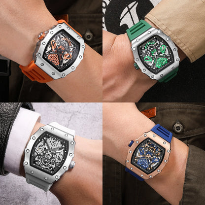 RUIMAS Tonneau Dial Automatic Movement Watches for Men Fashion Sport Mechanical Wristwatch Waterproof Clock Reloj Hombre 341
