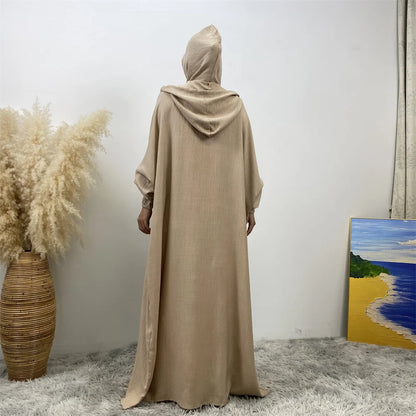 Hot Seller Ramadan Islamic Clothing Wrinkle Polyester Hoodie Abaya Dress With Undercap Muslim Women Abaya Hoodie Causal Dresses