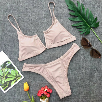 Splicing Denim V Shaped Thong Bikini Women Swimsuit Female Swimwear Two Pieces Bikini Set Bather Push Up Bathing Suit Swim Lady