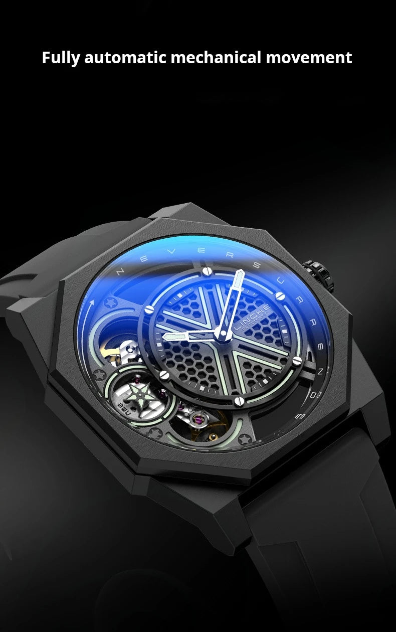 Pentagram Rotation Designer Luxury Luminous Automatic Movement Mechanical Clock High Quality Waterproof Silicone Men's Watches