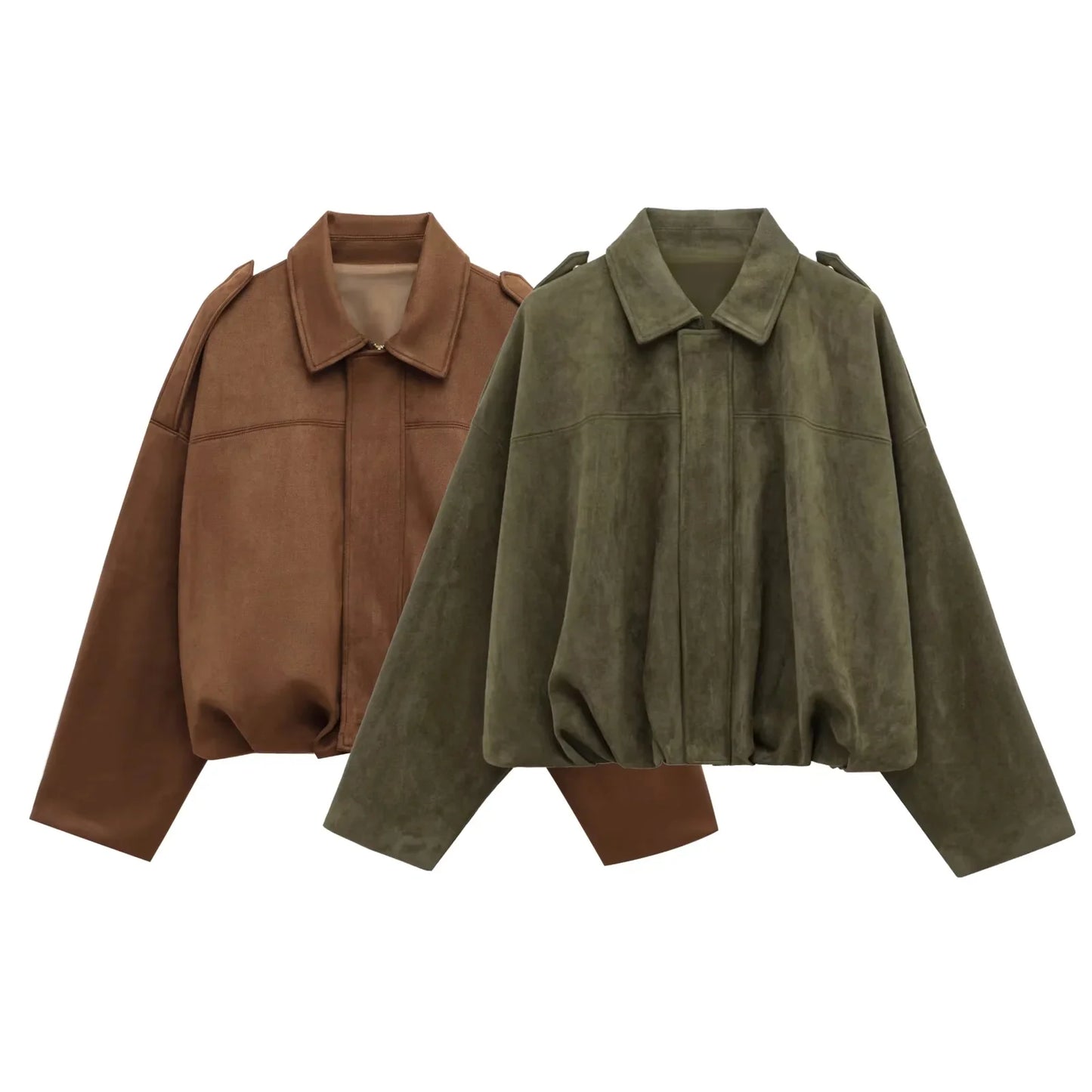 KONDALA Casual Soft Martini Green Bomber Jackets Women Long Lantern Sleeve Oversized Autumn Winter Coats Fashion 2025 Outwears