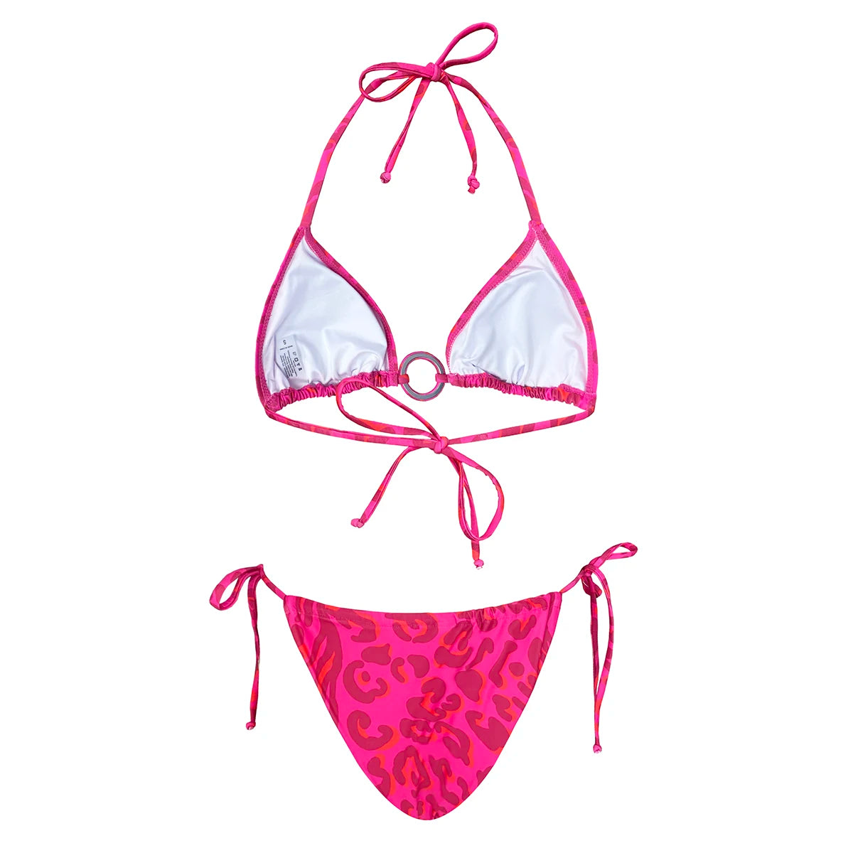 Brazilian Bikini Swimsuit for Women, Ring Linked Halter, Swimwear, Beachwear, 2025