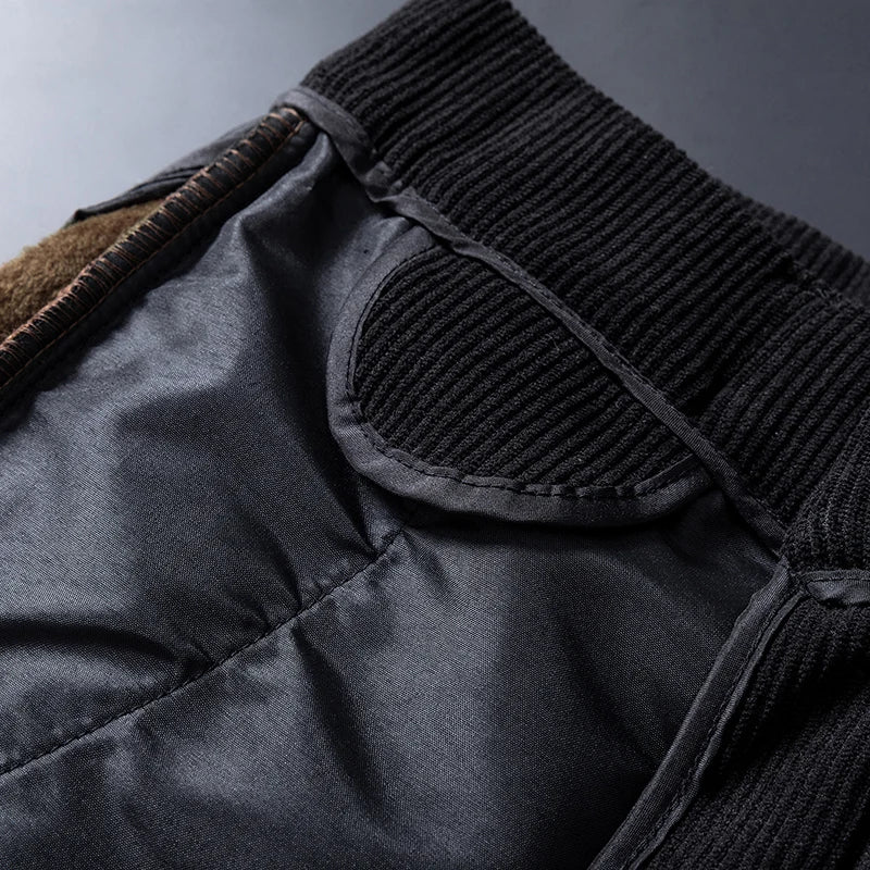 2025 New Winter Fleece Warm Corduroy Pants Men Business Fashion Slim Fit Stretch Thicken Gray Khaki Fluff Casual Trousers Male
