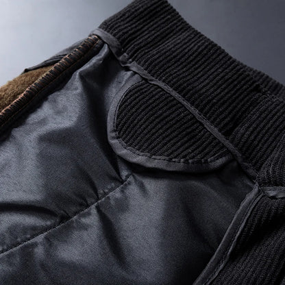 2025 New Winter Fleece Warm Corduroy Pants Men Business Fashion Slim Fit Stretch Thicken Gray Khaki Fluff Casual Trousers Male