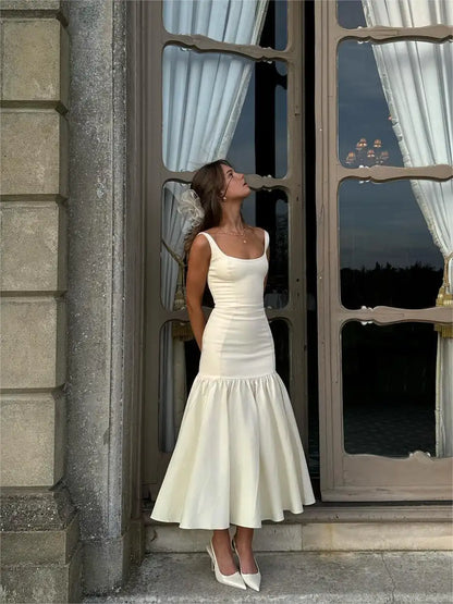 Ashgaily White Dress Women Halter Cotton Long Dress Lace Elegant Party Outfits Ladies Sexy Club Clothes