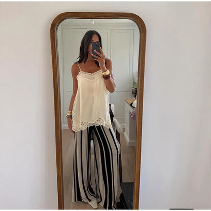 Lace Patchwork Sling Maxi Dress Women Sexy Solid V-neck Sleeveless Backless Satin Slim Long Gown Lady Chic Evening Party Dresses