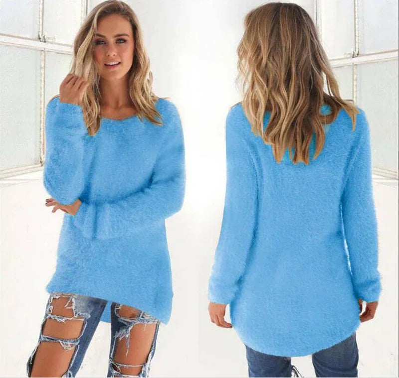 2025 Plus Size Women Warm Sweaters Solid Color O Neck Loose Knitted Pullover Long Sweater Casual Blouse Lady Oversize Clothing