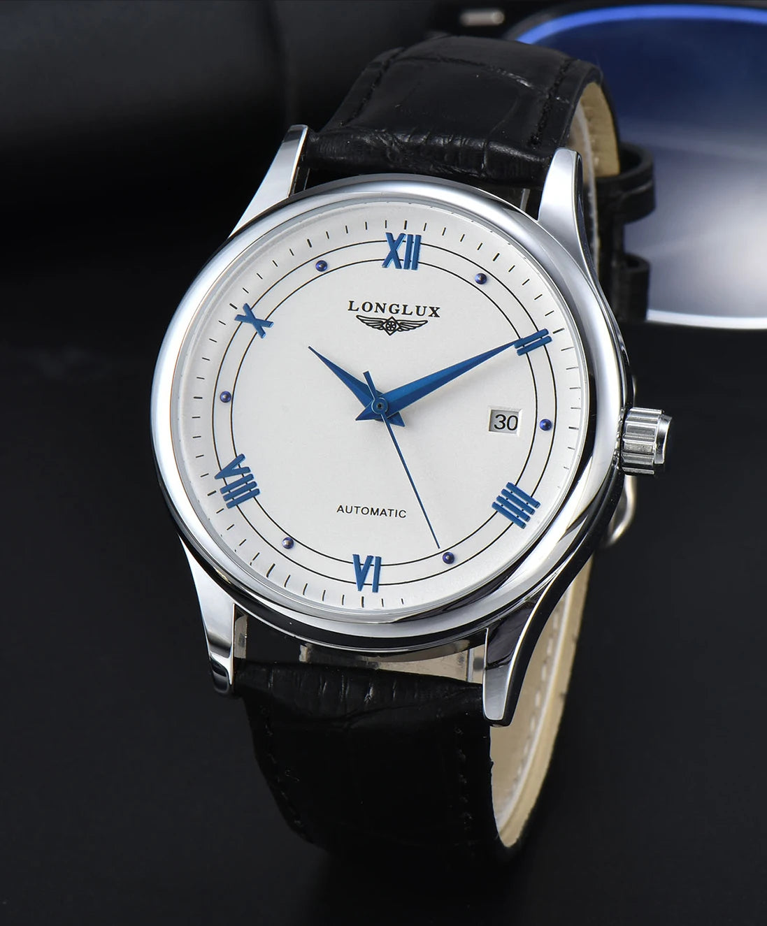 Men automatic watch simple mechanical watches  date waterproof fashion leather gift