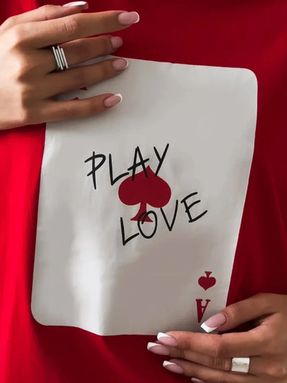 Bornladies 100% Cotton Poker Card Printed T-Shirt Women's Fashionable O-Neck Loose Short Sleeved Female Summer New Casual Top