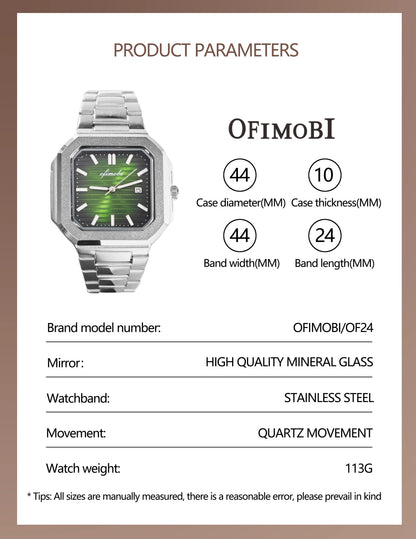 Classic Men Business Watches Fashion Square Dial Stainless Steel Strap Quartz Watch with Calendar For Luxury Mens Clock