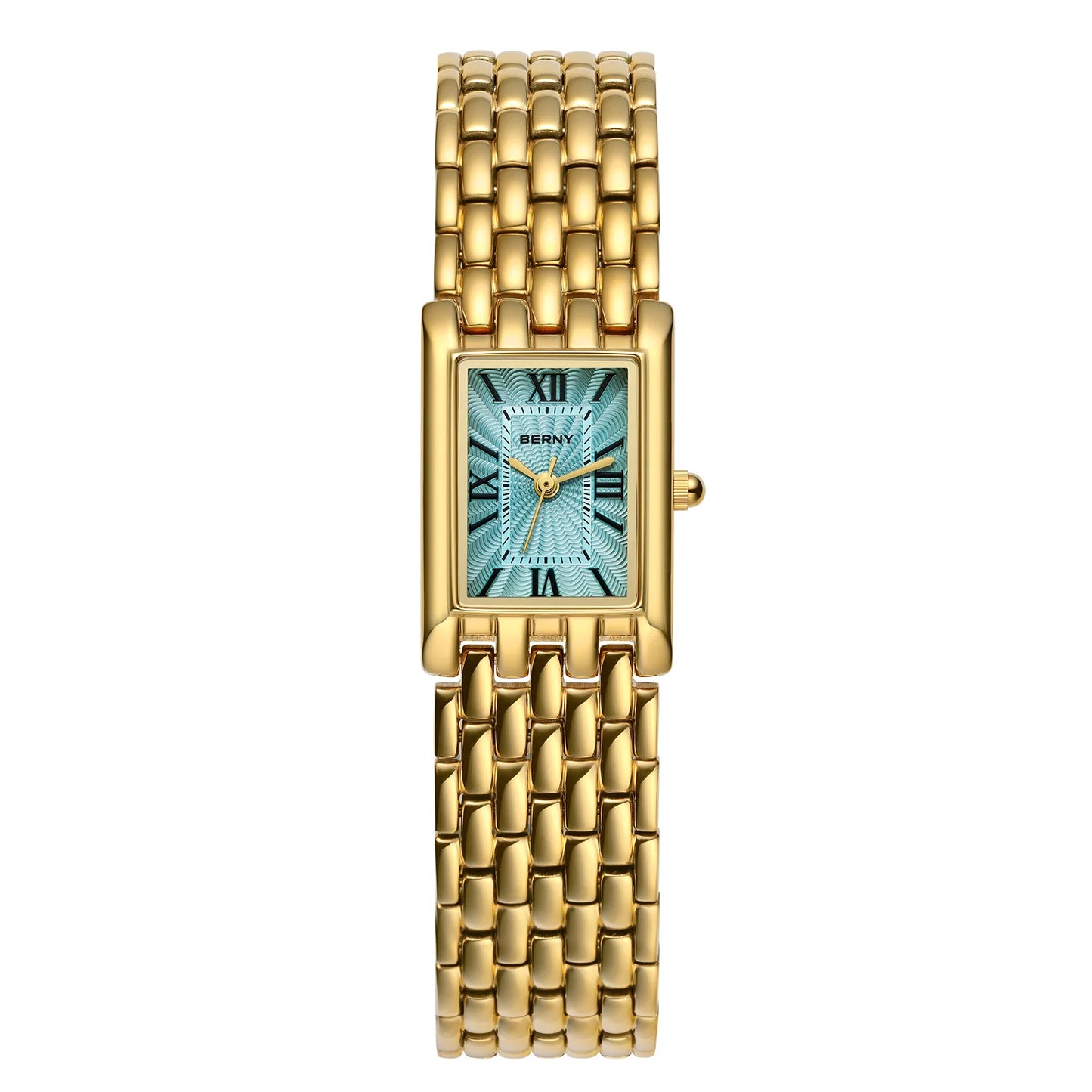 BERNY Luxury Women's Watches Fashion Ladies Square Casual Golden Quartz Watch Solid Stainless Steel Rectangle Girls Wristwatch