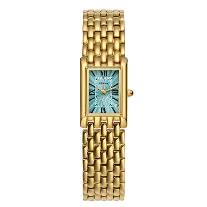 BERNY Luxury Women's Watches Fashion Ladies Square Casual Golden Quartz Watch Solid Stainless Steel Rectangle Girls Wristwatch