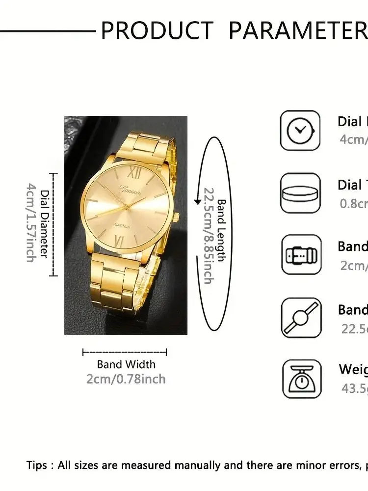 6PCS Women's Watch Fashion Gold Steel Band Quartz Watches Bracelets Set（Without Box）