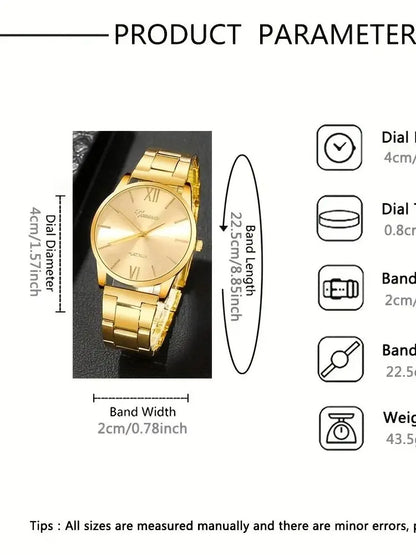 6PCS Women's Watch Fashion Gold Steel Band Quartz Watches Bracelets Set（Without Box）