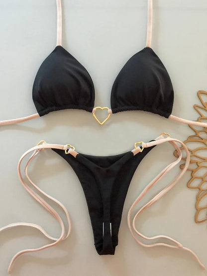 2024 New Sexy Low Waisted Bikini Set Swimsuit Female Swimwear Women Solid Red Strappy Beachwear Bathing Suits Brazilian biquini
