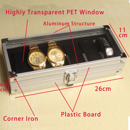 Useful Aluminium Watches Box 12 Grid Slots Jewelry Watches Display Storage Box Square Case Suede Inside Rectangle Watch Holder