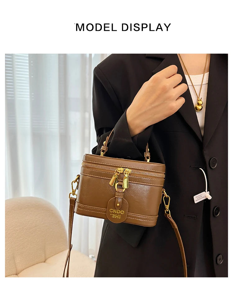 Women Fashion Tote Bucket Bags Solid Clor PU Leather Delicate Small Square Pack 2024 Trendy Female Crossbody Bag