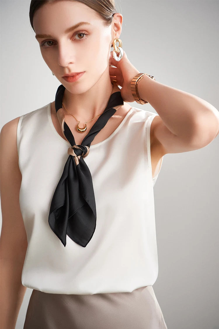 SuyaDream. Women Basic Cozy Tanks, 100%Real Silk, O neck Sleeveless Chic T Shirt, 2025 Solid Summer Vests, White, Pink, Beige