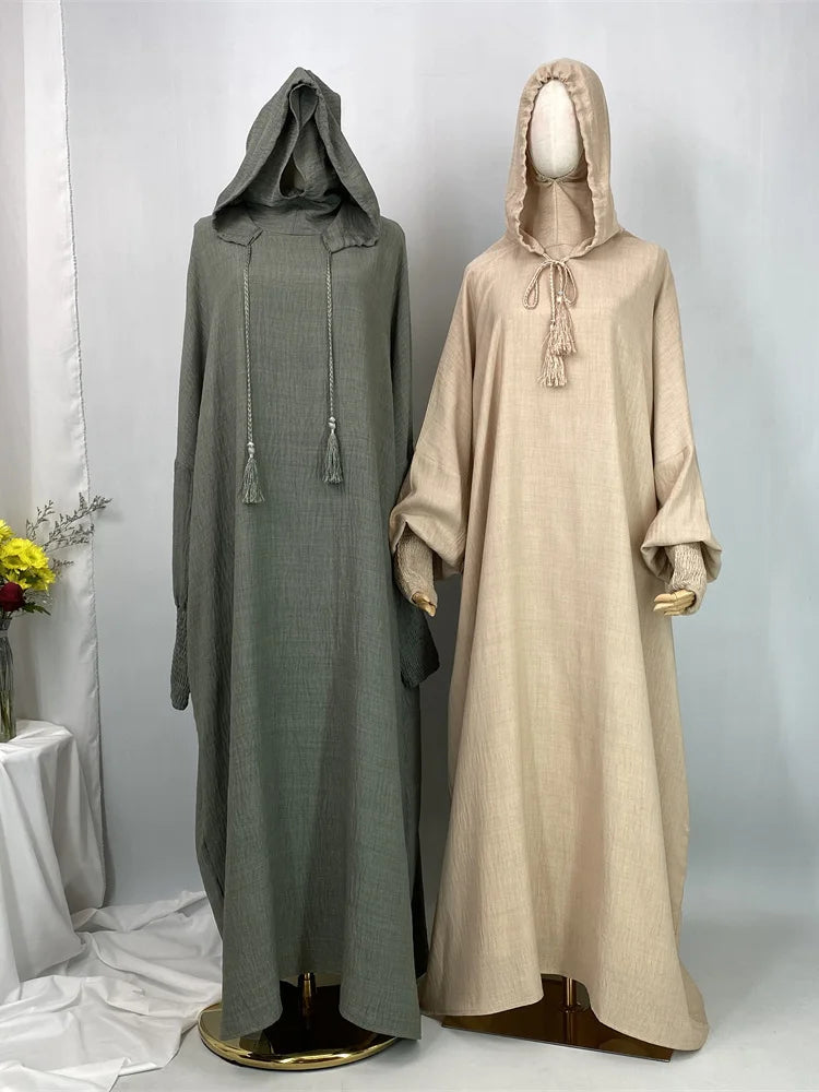 Hot Seller Ramadan Islamic Clothing Wrinkle Polyester Hoodie Abaya Dress With Undercap Muslim Women Abaya Hoodie Causal Dresses