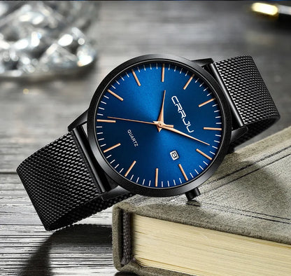 Watch for Men, Stainless Steel 40mm with Mesh Strap Mens Watches,Classic Ultra Slim 7mm Men's Wrist Watches Automatic Minimalist