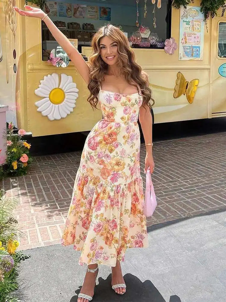 Townlike Print Bodycon A-line Dress Women Spaghetti Strap 2023 Summer Dress Midi Long Strapless Nightclub Sexy Party Dresses
