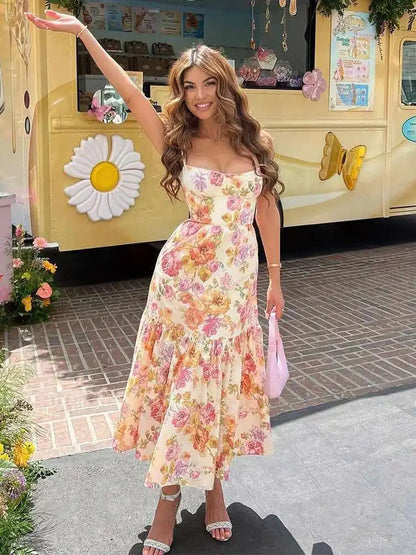 Townlike Print Bodycon A-line Dress Women Spaghetti Strap 2023 Summer Dress Midi Long Strapless Nightclub Sexy Party Dresses