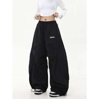 American retro high-end pleated paratrooper work pants, loose wide leg banana curved knife pants, high waisted drawstring pants