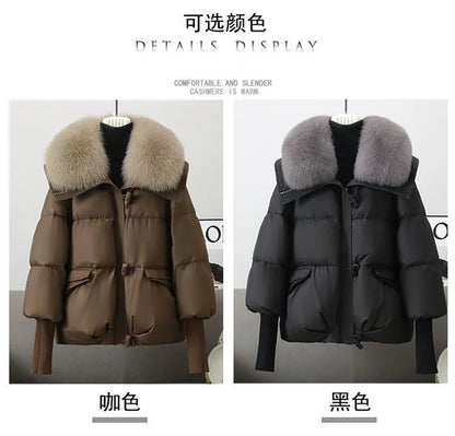2024 Winter New Short Down Cotton Jacket Women Korean Loose Cotton Jacket Women, Oversized Wool Collar, Thickened Cotton Coat