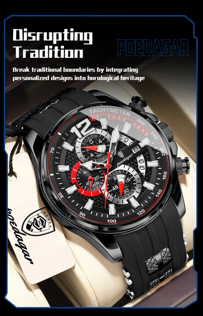 POEDAGAR Original Fashion Men Watch Date Chronograph Silicone Sports Man Clock Luminous Waterproof Military Quartz Men's Watches