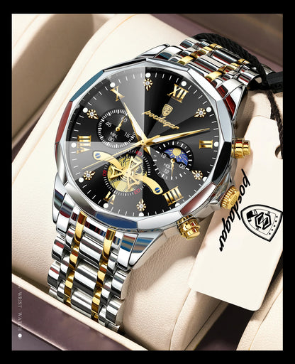 POEDAGAR Luxury Men Clock Waterproof Luminous Chronograph Sport Man Wristwatch Stainless Steel Fahion Quartz Men's Watches Reloj