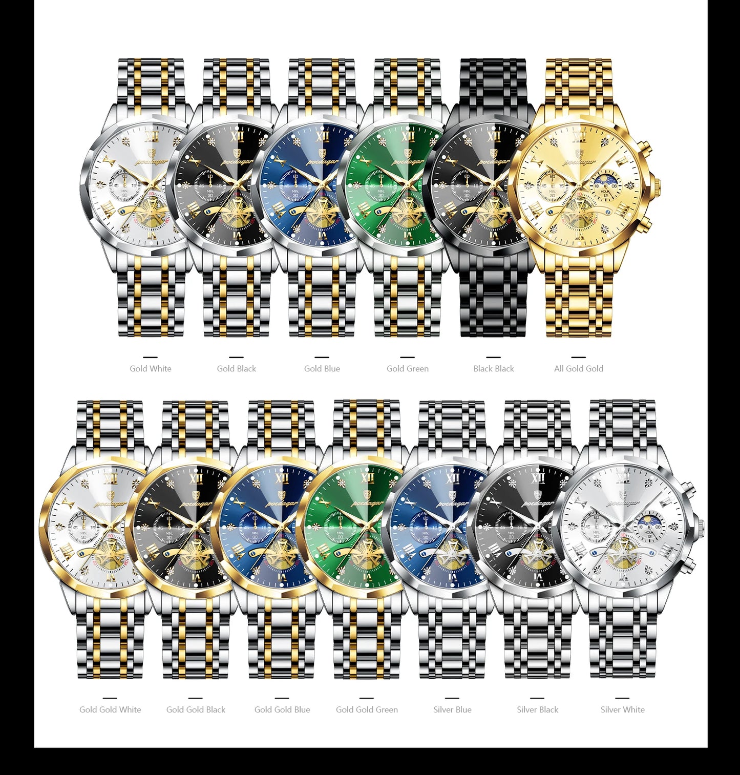 POEDAGAR Luxury Men Clock Waterproof Luminous Chronograph Sport Man Wristwatch Stainless Steel Fahion Quartz Men's Watches Reloj