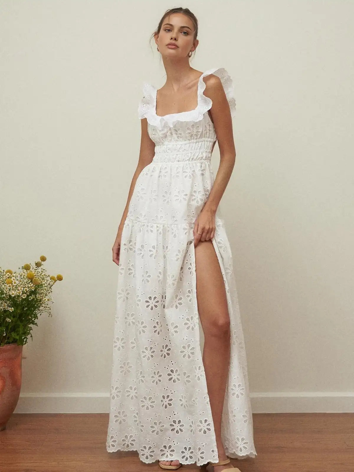 Ashgaily White Dress Women Halter Cotton Long Dress Lace Elegant Party Outfits Ladies Sexy Club Clothes