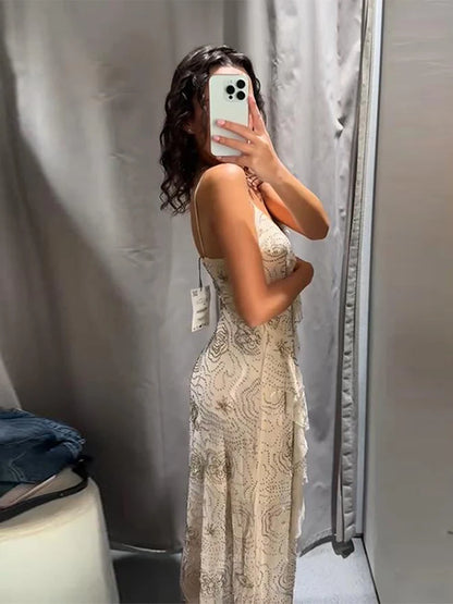 Sexy Sequin Women's Beads Sling Dress Fashion V-Neck High Waist Slim Fit Lady's Dresses Summer Beach Holiday Party Robes