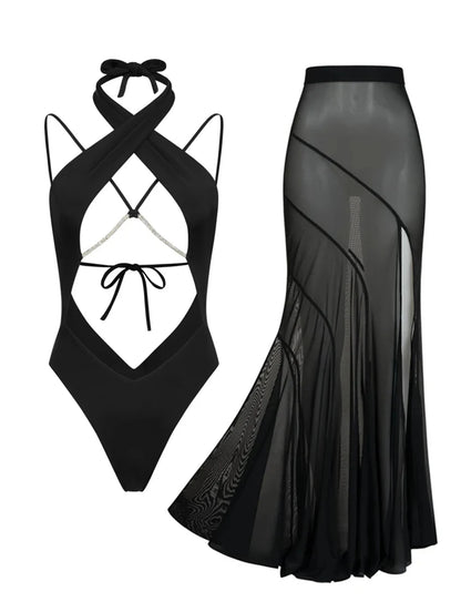 Buckle Off Shoulder Bikini With Skirt Women Swimsuit 2025 Trend Biquini Swimwear Lady Holiday Bath Suit Female Beachwear Outfits